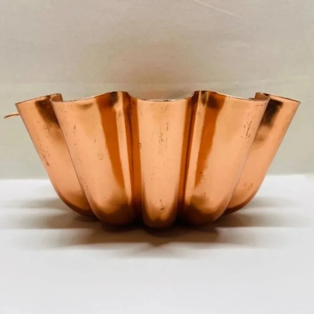 Vintage Copper Cake Jello Mold Round Fluted 3 1/2 Cups 6.75